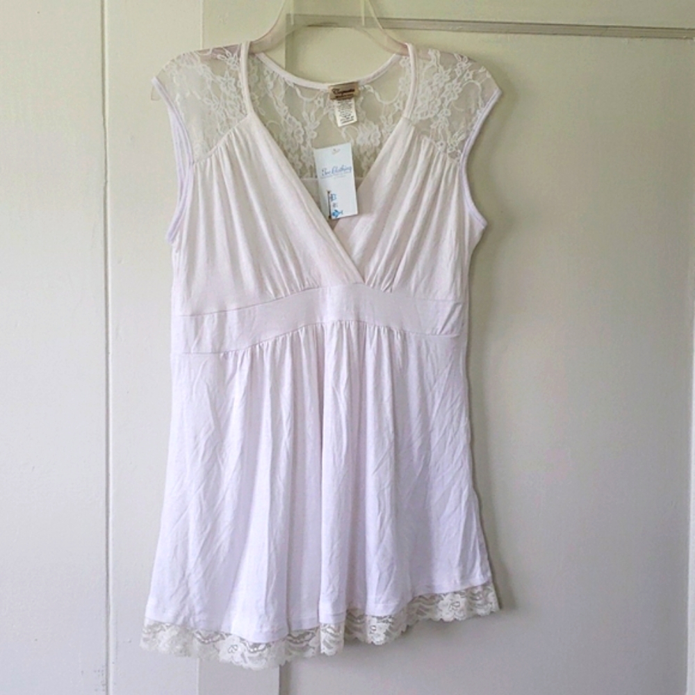 👕NWT 〰️Coqueta Internacional〰️ babydoll lace trim blouse L